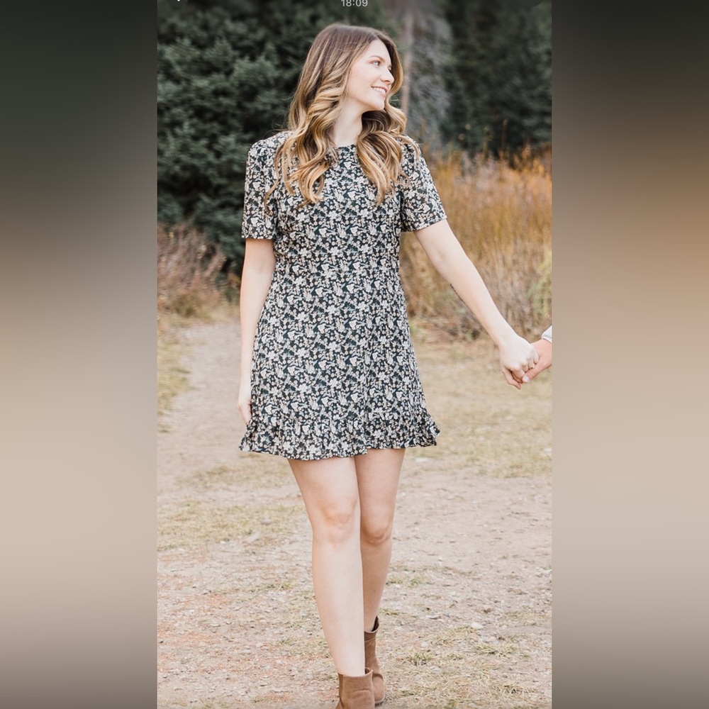 Dress Dark Green and Cream Floral Dress